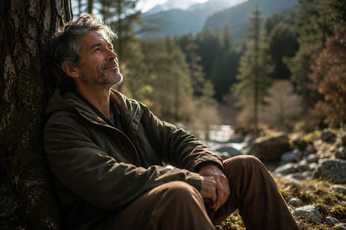 Un hombre maduro disfrutando de una pausa en la naturaleza