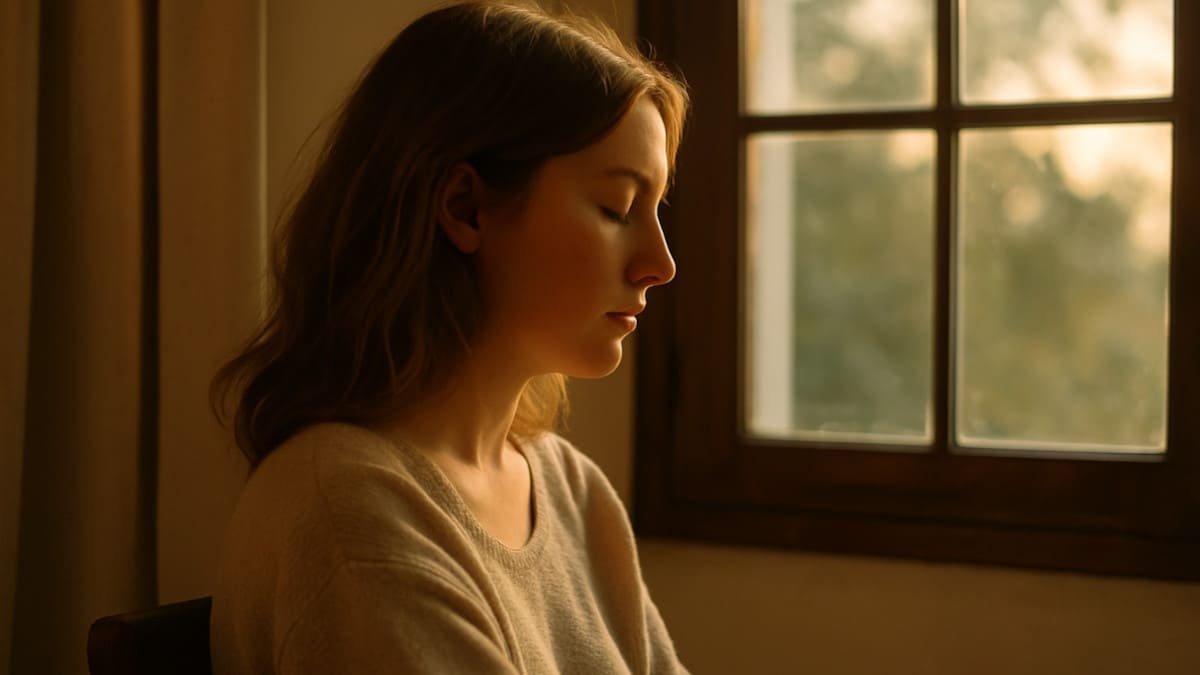 persona reflexionando en un espacio tranquilo al atardecer