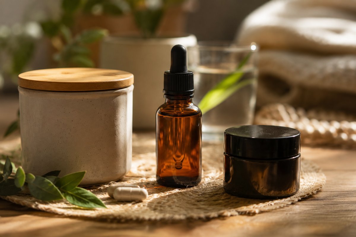 Diferentes productos wellness en una mesa
