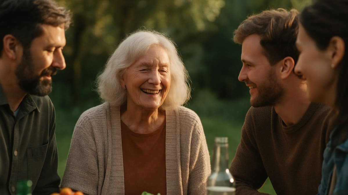 grupo de amigos compartiendo un momento sincero en exterior