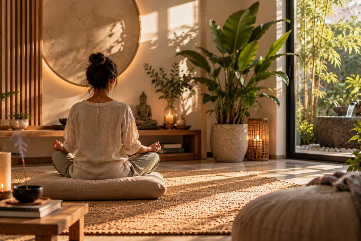 Espacio de meditación transformado por el feng shui