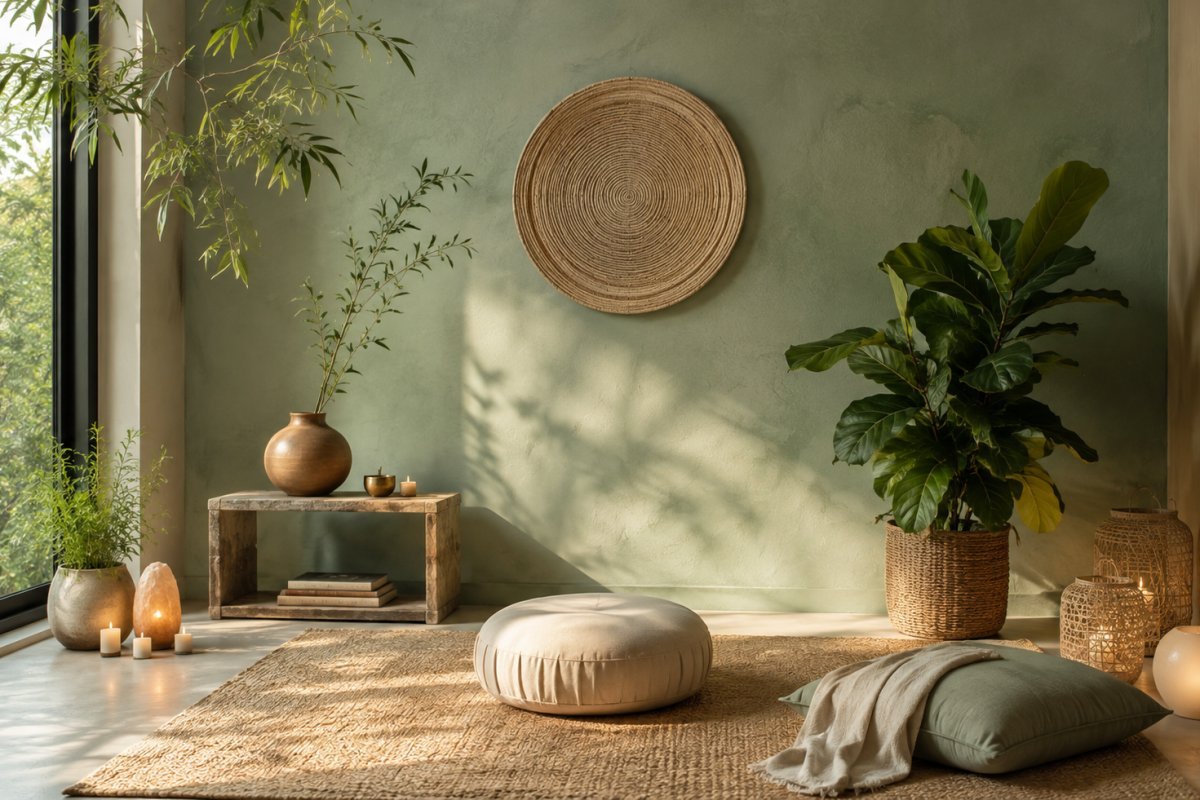 Espacio de meditación con colores calmantes
