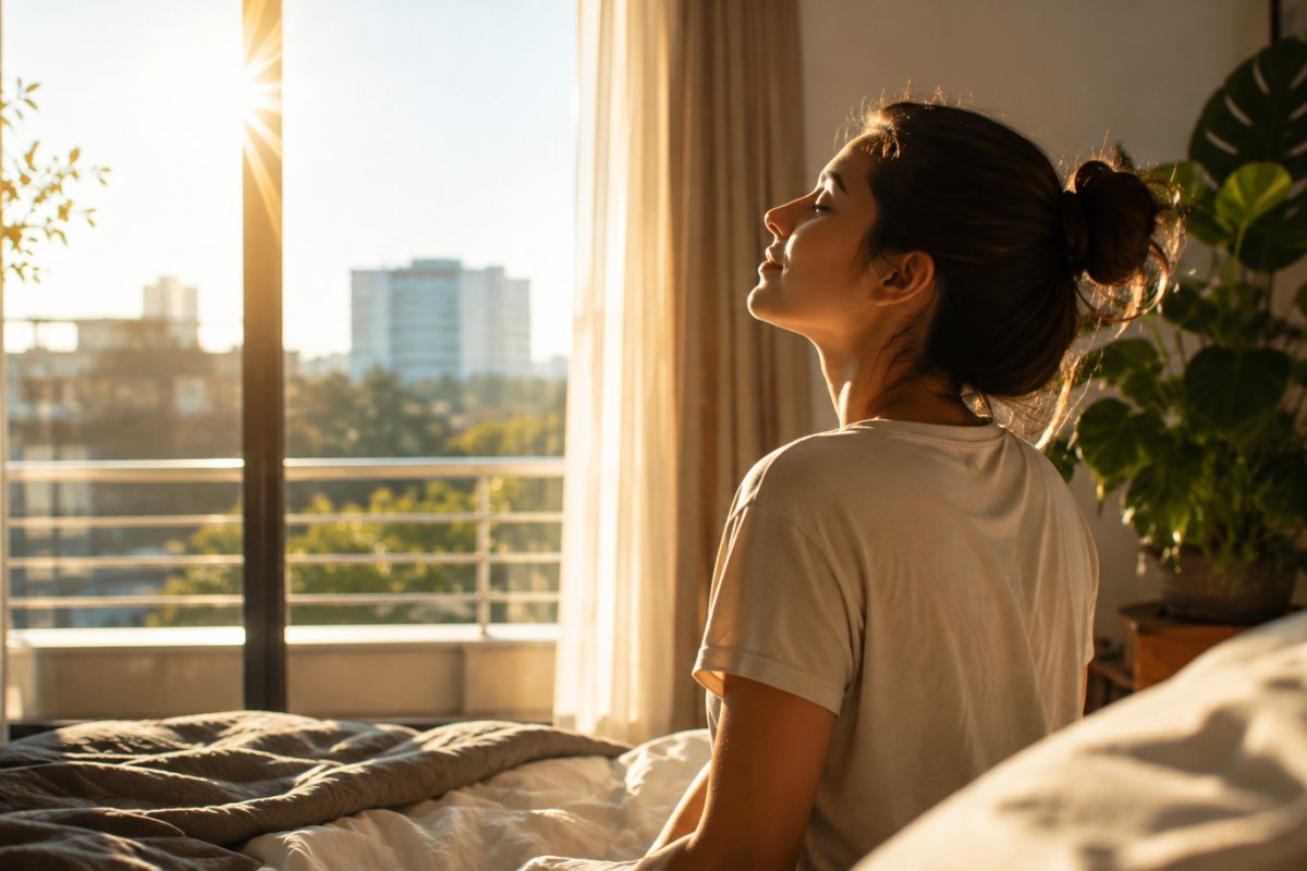 Persona disfrutando la luz solar matutina para regular el reloj biológico