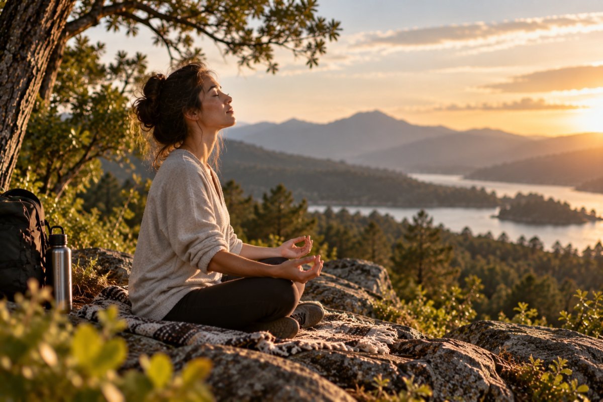 Persona meditando al aire libre para desarrollar una mente fuerte