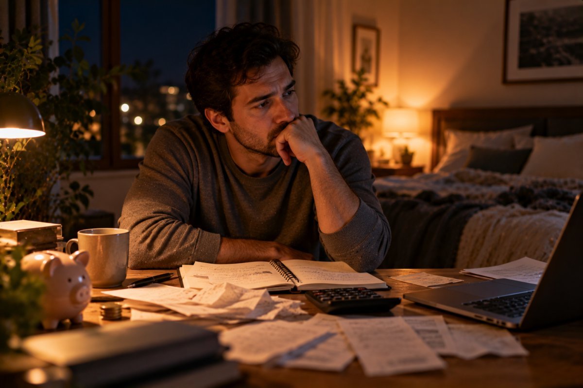 Persona reflexionando sobre cómo gestionar las preocupaciones financieras