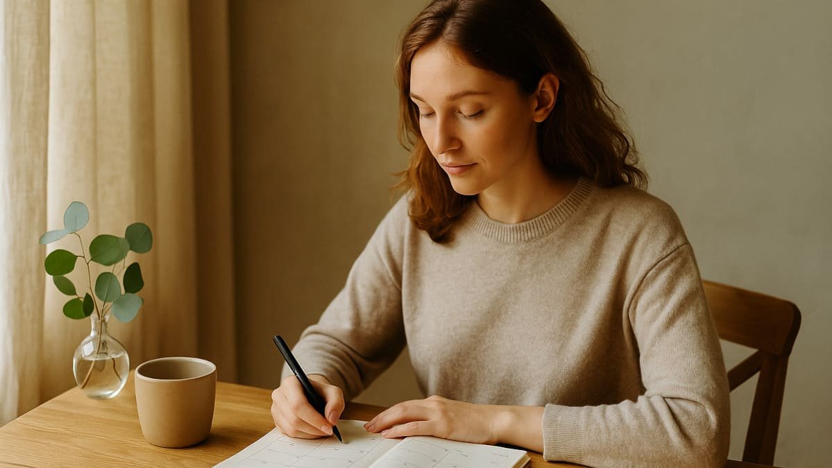 persona ajustando su dia segun su ritmo natural en un ambiente con luz suave